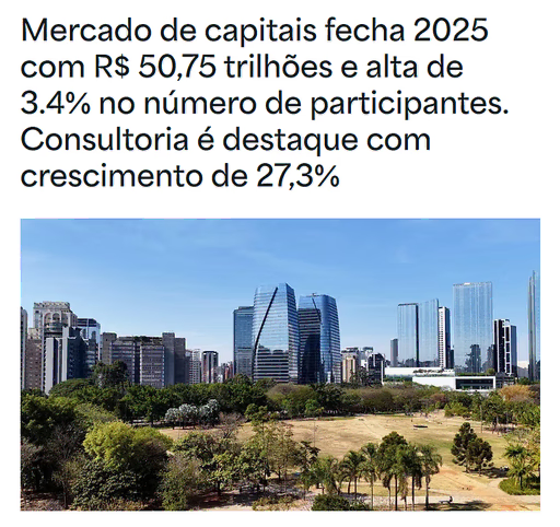 Mercado de capitais fecha 2025 com R$ 50,75 trilhões e alta no número de participantes
